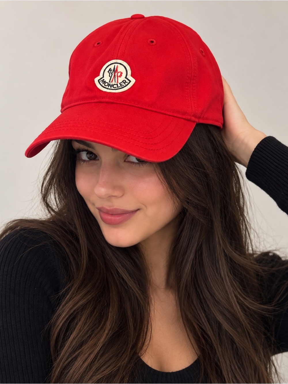 Moncler Red Logo Patch Tricolor Strap Adjustable Baseball Cap